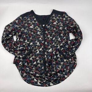 Sofia Button Up Blouse Womens XL Black Geometric